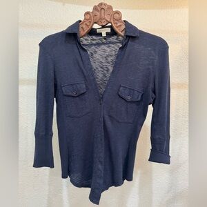 Katie Brown Navy Button Front Knit Shirt Size 2 4